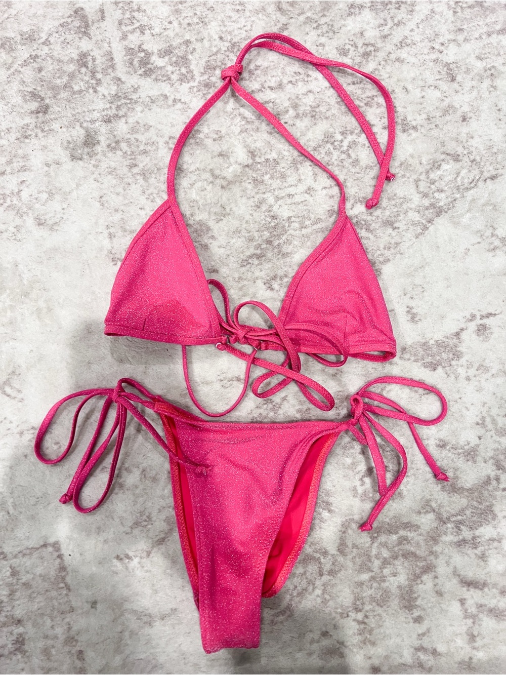 White Fox Boutique Hot Pink Glitter Bikini